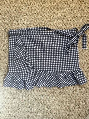 J.Crew Navy Gingham Ruffle Wrap Swim Cover Up Sarong Skirt | Size | Beach Resort